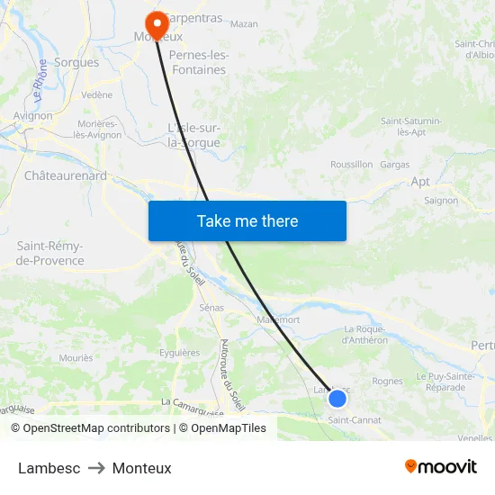 Lambesc to Monteux map