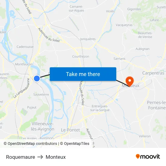 Roquemaure to Monteux map