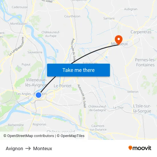 Avignon to Monteux map