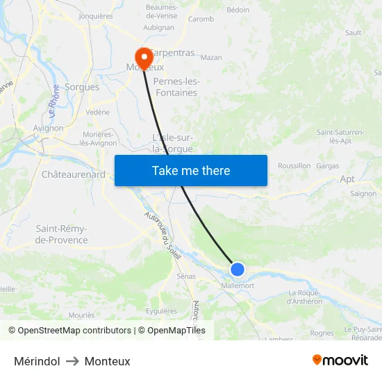 Mérindol to Monteux map