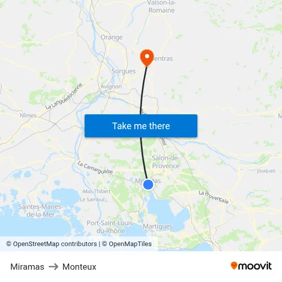 Miramas to Monteux map