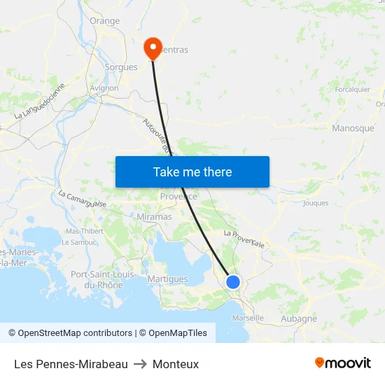 Les Pennes-Mirabeau to Monteux map