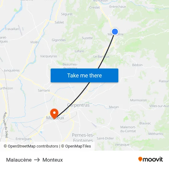 Malaucène to Monteux map