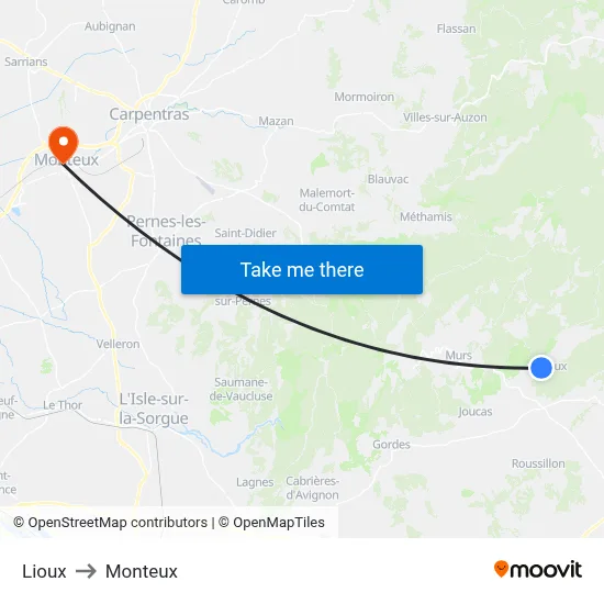 Lioux to Monteux map