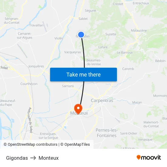 Gigondas to Monteux map