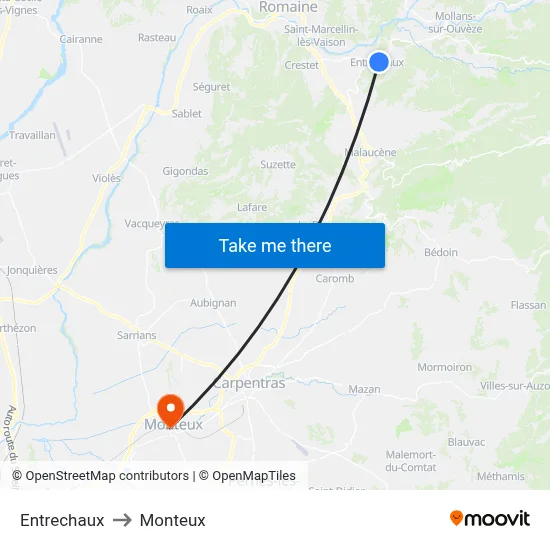Entrechaux to Monteux map