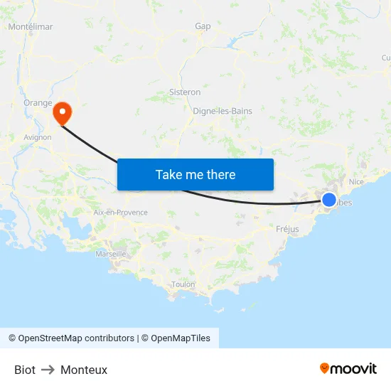 Biot to Monteux map