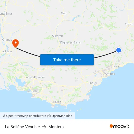 La Bollène-Vésubie to Monteux map