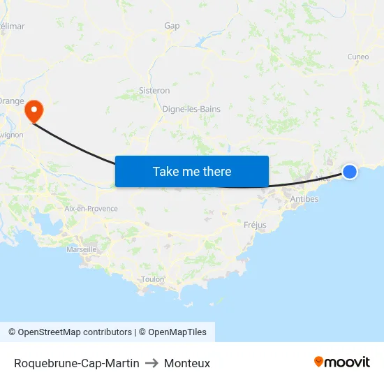 Roquebrune-Cap-Martin to Monteux map