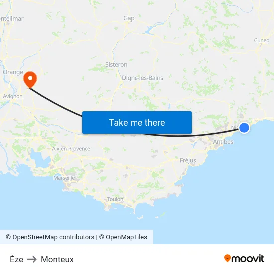 Èze to Monteux map