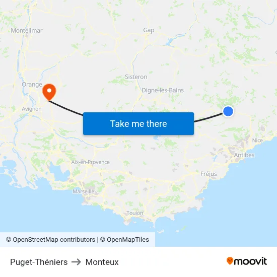 Puget-Théniers to Monteux map