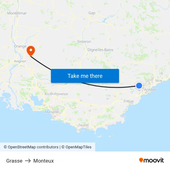 Grasse to Monteux map