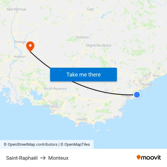 Saint-Raphaël to Monteux map