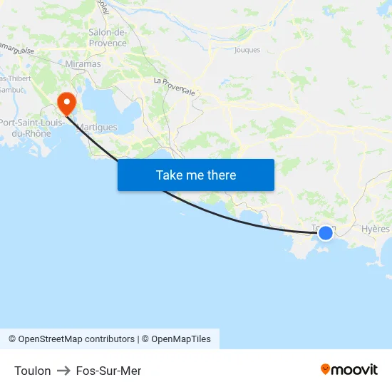 Toulon to Fos-Sur-Mer map