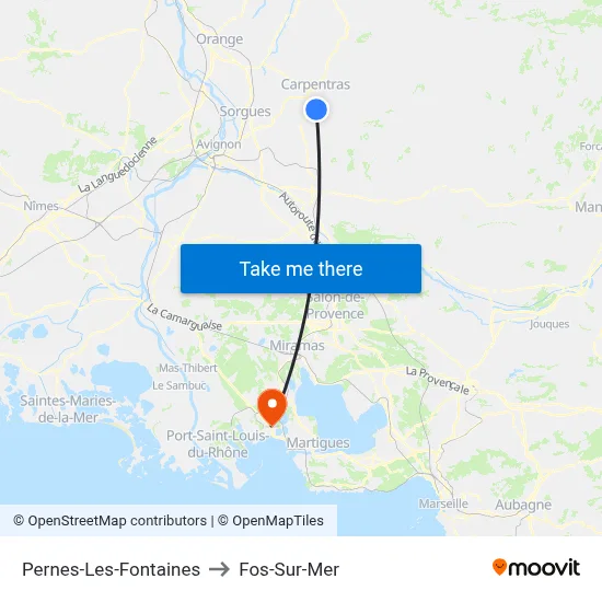 Pernes-Les-Fontaines to Fos-Sur-Mer map