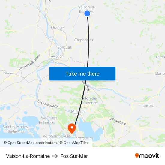 Vaison-La-Romaine to Fos-Sur-Mer map