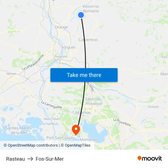 Rasteau to Fos-Sur-Mer map