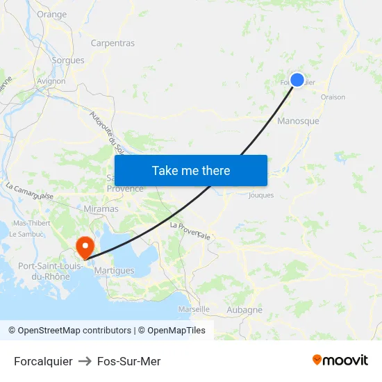Forcalquier to Fos-Sur-Mer map