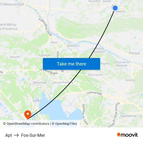 Apt to Fos-Sur-Mer map