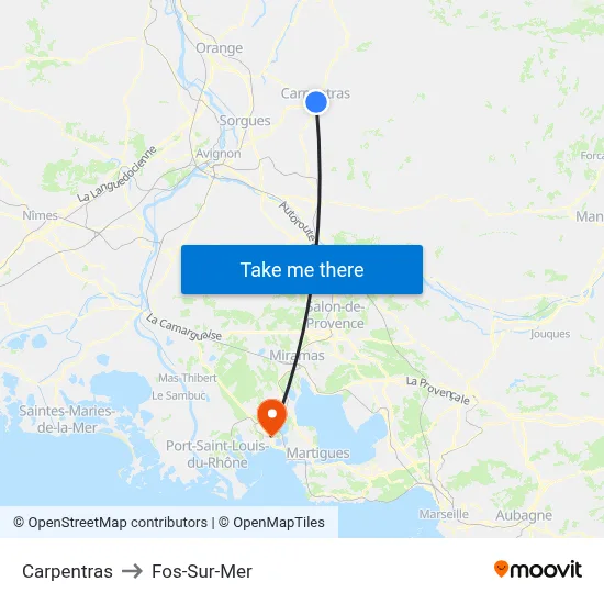 Carpentras to Fos-Sur-Mer map