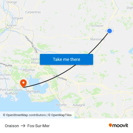 Oraison to Fos-Sur-Mer map