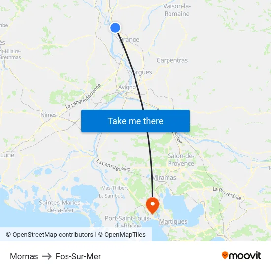 Mornas to Fos-Sur-Mer map