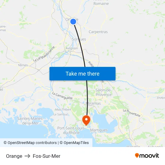 Orange to Fos-Sur-Mer map