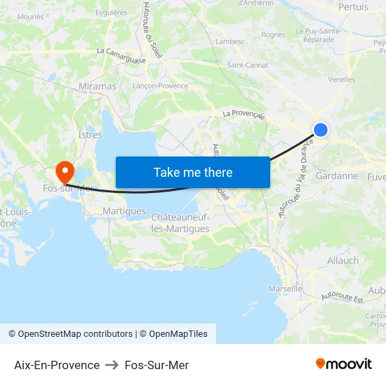 Aix-En-Provence to Fos-Sur-Mer map