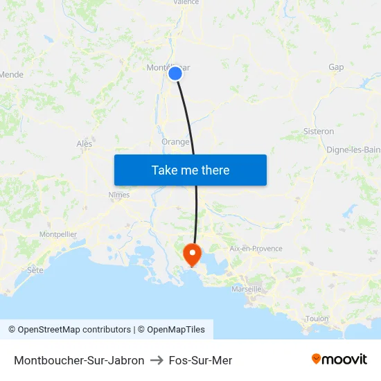 Montboucher-Sur-Jabron to Fos-Sur-Mer map