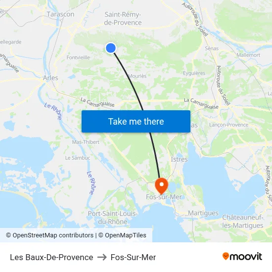 Les Baux-De-Provence to Fos-Sur-Mer map