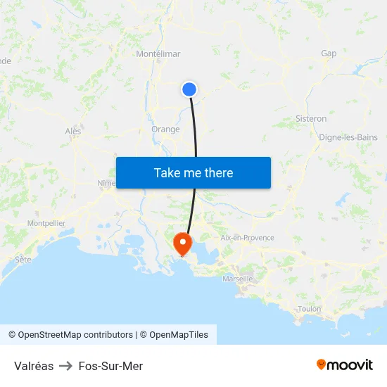 Valréas to Fos-Sur-Mer map