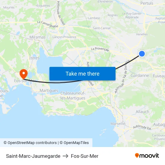 Saint-Marc-Jaumegarde to Fos-Sur-Mer map