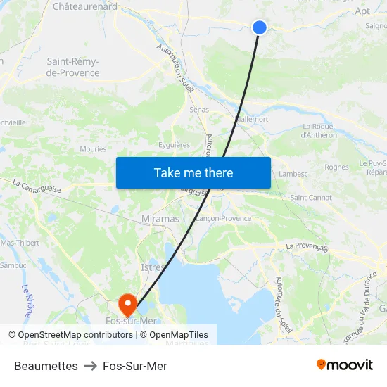 Beaumettes to Fos-Sur-Mer map