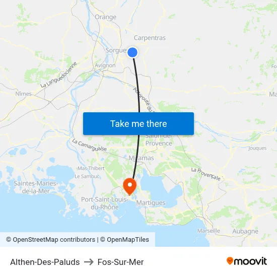 Althen-Des-Paluds to Fos-Sur-Mer map