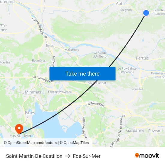 Saint-Martin-De-Castillon to Fos-Sur-Mer map