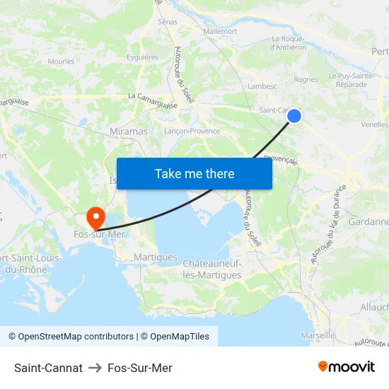 Saint-Cannat to Fos-Sur-Mer map