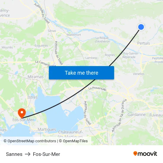 Sannes to Fos-Sur-Mer map