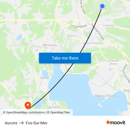 Aurons to Fos-Sur-Mer map