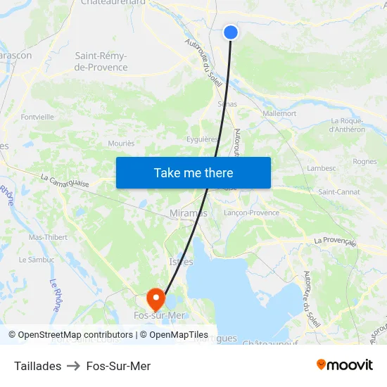 Taillades to Fos-Sur-Mer map