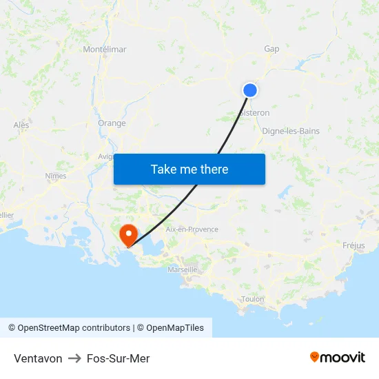Ventavon to Fos-Sur-Mer map