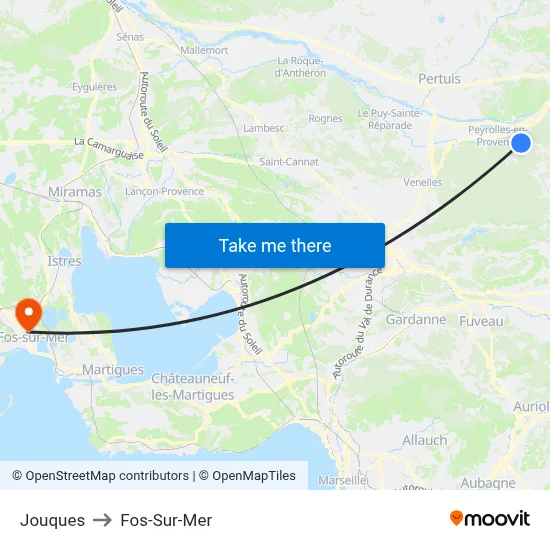 Jouques to Fos-Sur-Mer map