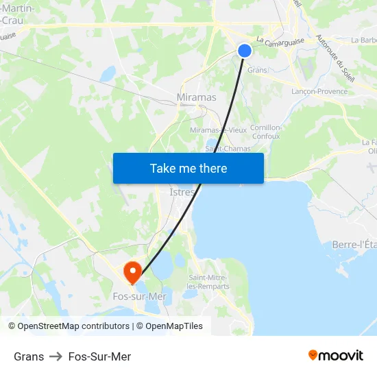 Grans to Fos-Sur-Mer map