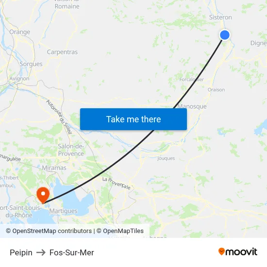 Peipin to Fos-Sur-Mer map