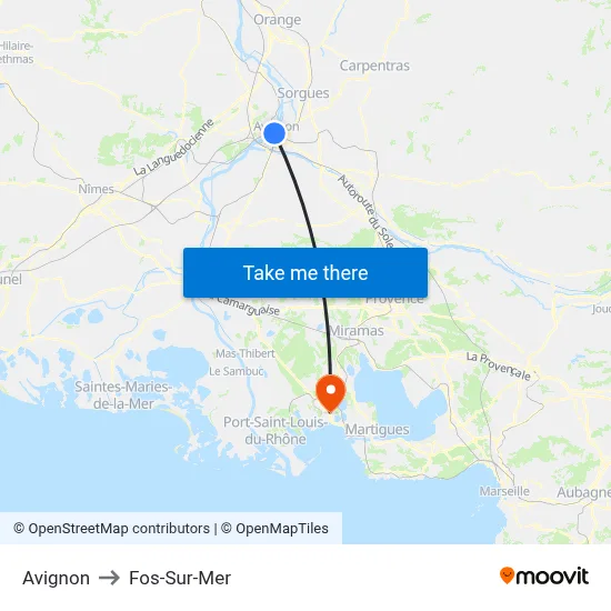 Avignon to Fos-Sur-Mer map