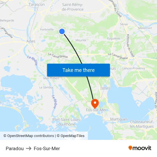 Paradou to Fos-Sur-Mer map