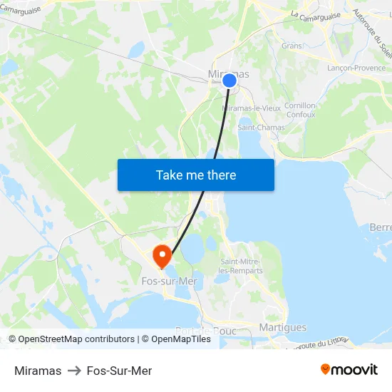 Miramas to Fos-Sur-Mer map