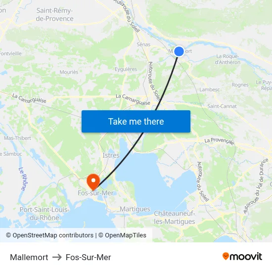 Mallemort to Fos-Sur-Mer map