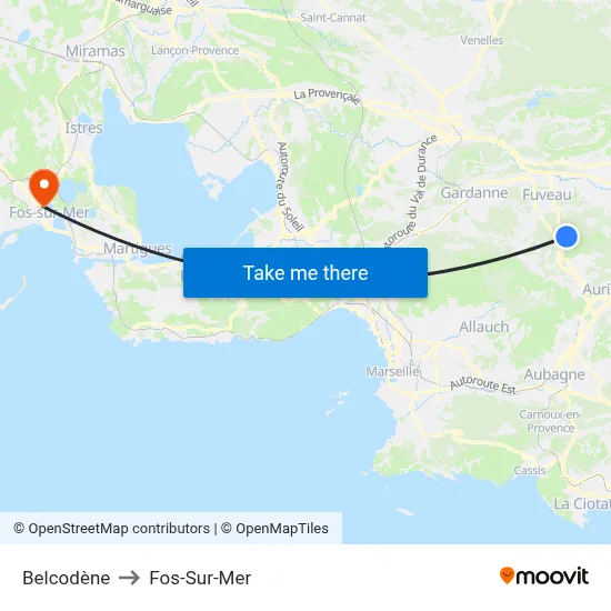Belcodène to Fos-Sur-Mer map