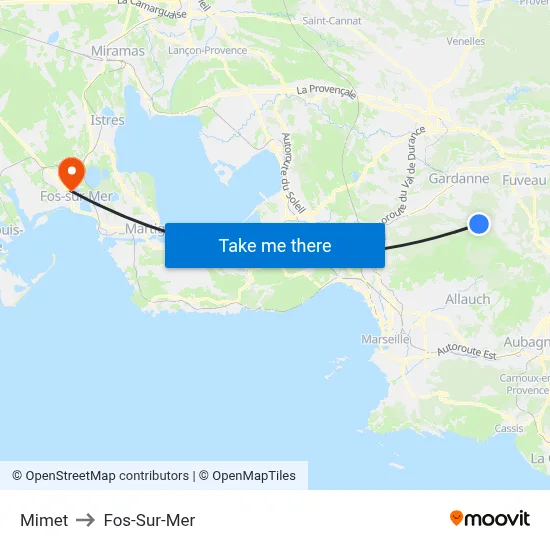 Mimet to Fos-Sur-Mer map