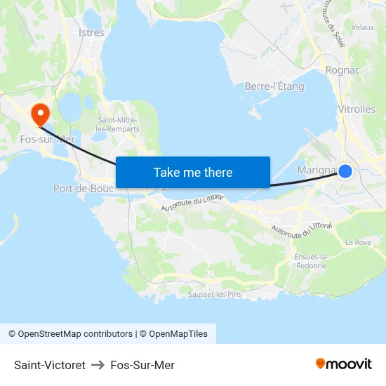 Saint-Victoret to Fos-Sur-Mer map